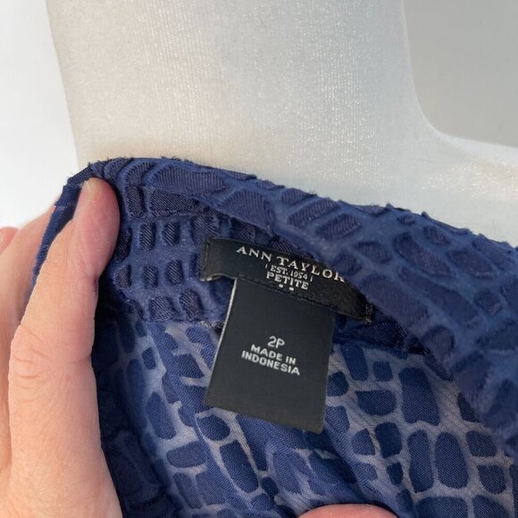 Ann Taylor Navy Sheer Button Down Shirt size 2P - Picture 4 of 4